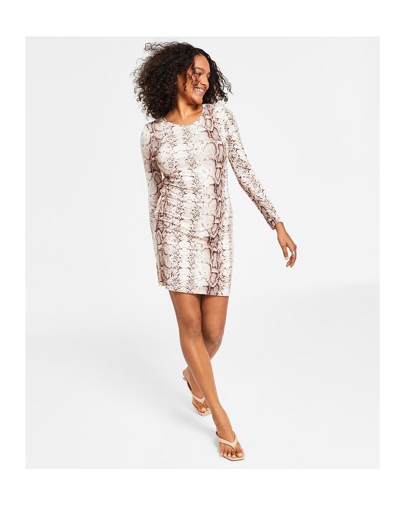 Women's Snakeskin-Print Long-Sleeve Bodycon Dress Snake Pyth $15.77 Dresses