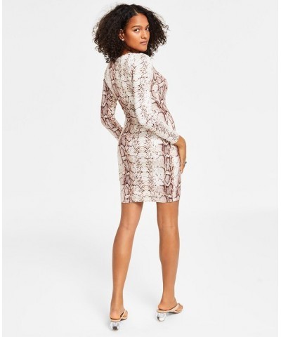 Women's Snakeskin-Print Long-Sleeve Bodycon Dress Snake Pyth $15.77 Dresses