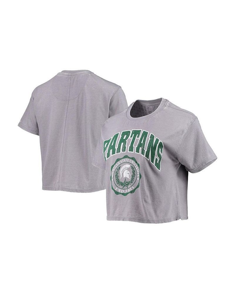 Women's Heathered Gray Michigan State Spartans Edith Vintage-Like Burnout Crop T-shirt Heathered Gray $25.19 Tops