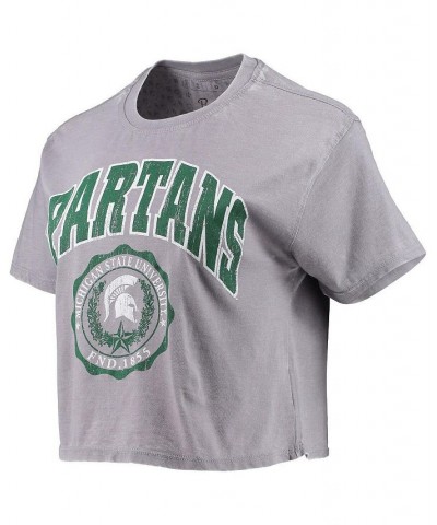 Women's Heathered Gray Michigan State Spartans Edith Vintage-Like Burnout Crop T-shirt Heathered Gray $25.19 Tops