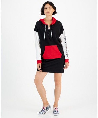 Women's Colorblocked Dropped-Shoulder Hoodie Dress Black $22.96 Dresses