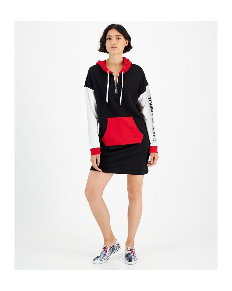 Women's Colorblocked Dropped-Shoulder Hoodie Dress Black $22.96 Dresses