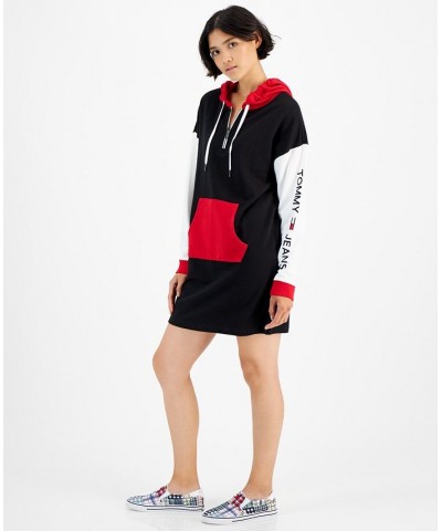 Women's Colorblocked Dropped-Shoulder Hoodie Dress Black $22.96 Dresses