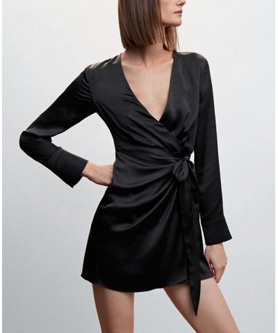 Women's Satin Tie Dress Black $45.00 Dresses