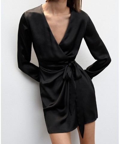 Women's Satin Tie Dress Black $45.00 Dresses