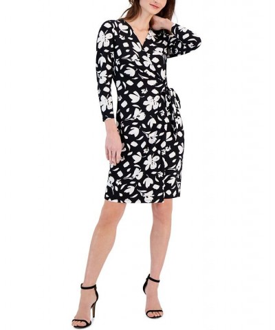 Women's Floral-Print Long-Sleeve Wrap Dress Anne Black/anne White $26.55 Dresses