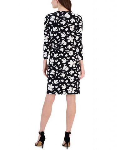 Women's Floral-Print Long-Sleeve Wrap Dress Anne Black/anne White $26.55 Dresses