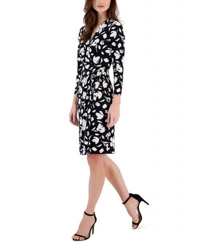 Women's Floral-Print Long-Sleeve Wrap Dress Anne Black/anne White $26.55 Dresses