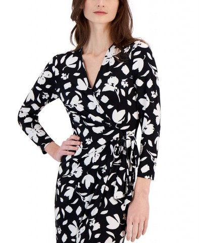 Women's Floral-Print Long-Sleeve Wrap Dress Anne Black/anne White $26.55 Dresses