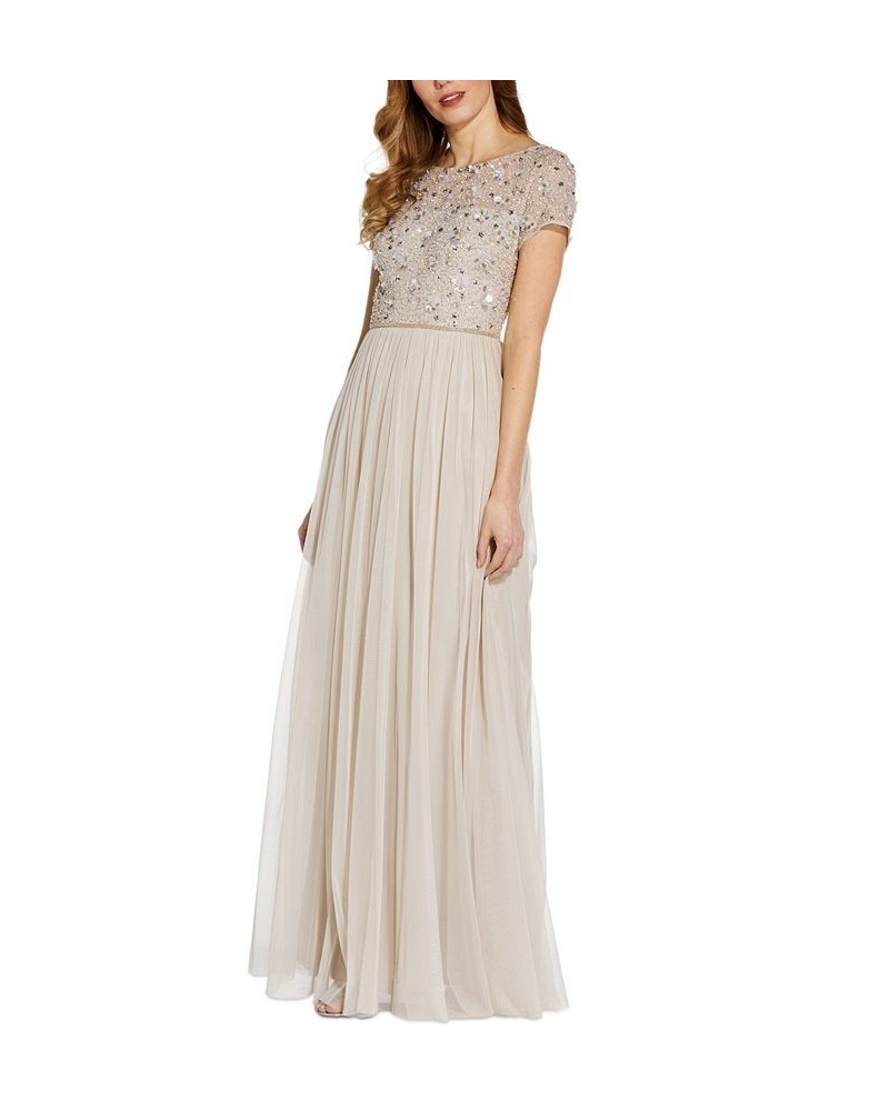 Beaded Chiffon Gown Tan/Beige $98.42 Jackets