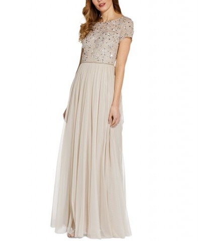 Beaded Chiffon Gown Tan/Beige $98.42 Jackets