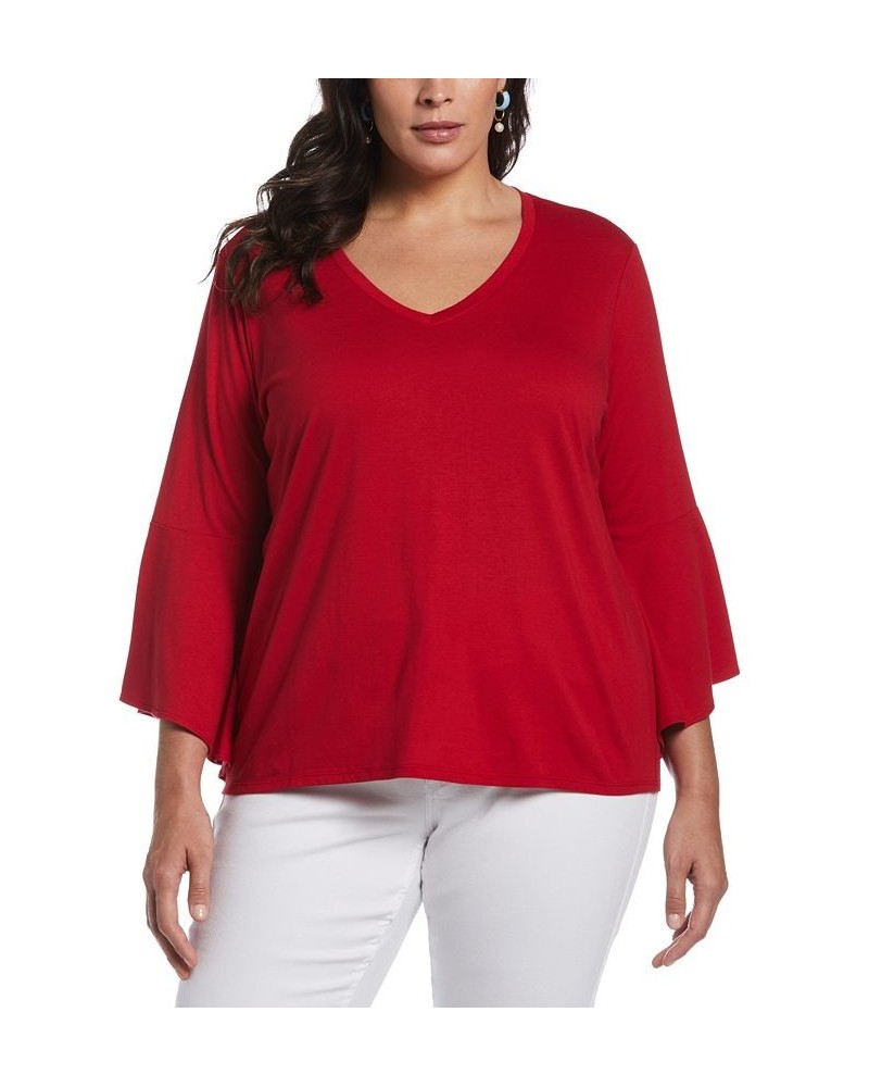 Plus Size Knit V-neck Ruffle Top Ruby $26.88 Tops