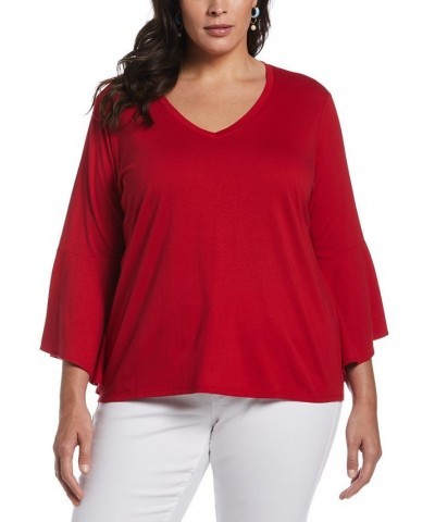 Plus Size Knit V-neck Ruffle Top Ruby $26.88 Tops