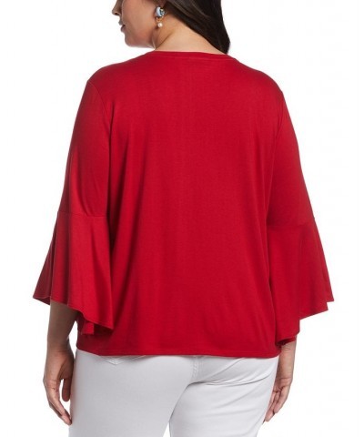 Plus Size Knit V-neck Ruffle Top Ruby $26.88 Tops