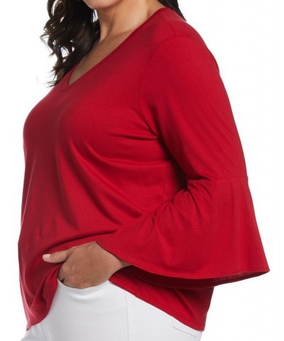 Plus Size Knit V-neck Ruffle Top Ruby $26.88 Tops