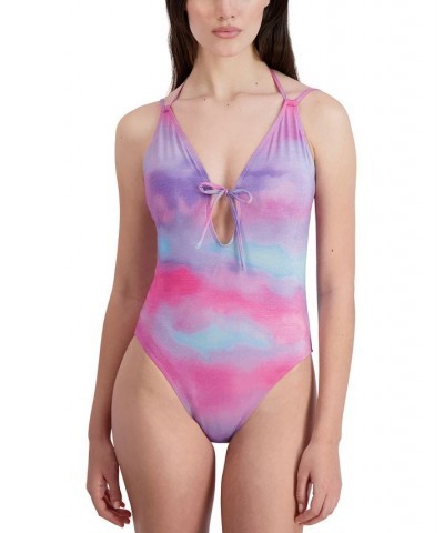 Cloud Nine Keyhole One-Piece Swimsuit Pink & Blue Cloud $39.68 Swimsuits