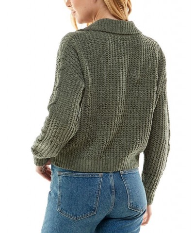 Juniors' Cable-Knit Polo-Collar Chenille Sweater Green $13.02 Sweaters