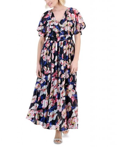 Petite Floral Metallic-Striped Maxi Dress Black Floral $24.22 Dresses