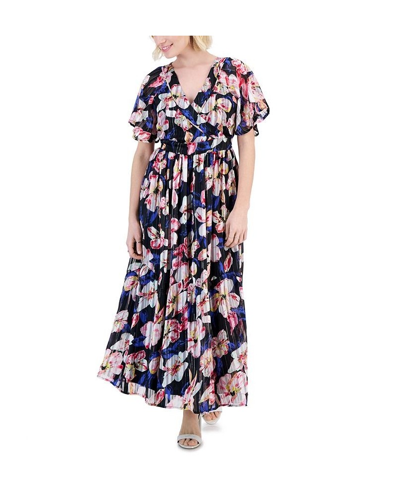 Petite Floral Metallic-Striped Maxi Dress Black Floral $24.22 Dresses