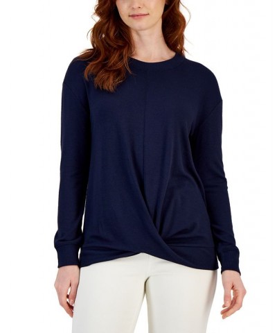 Women's Crewneck Twist-Front Top Navy $17.03 Tops