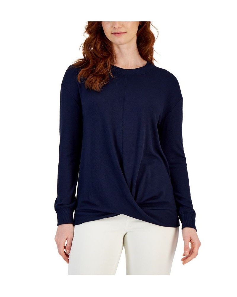 Women's Crewneck Twist-Front Top Navy $17.03 Tops