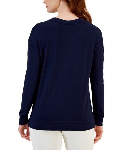 Women's Crewneck Twist-Front Top Navy $17.03 Tops