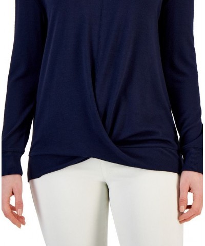 Women's Crewneck Twist-Front Top Navy $17.03 Tops