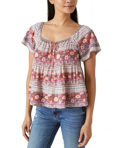 Women's Tie-Neck Tiered Swing Top Red Multi $29.89 Tops