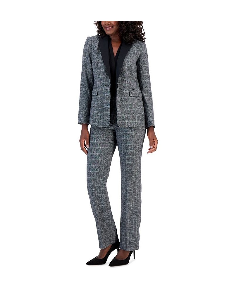 Women's Plaid One-Button Contrast-Collar Pantsuit Regular & Petite Sizes Black $83.30 Pants