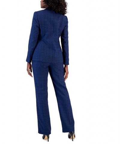 Women's Plaid One-Button Contrast-Collar Pantsuit Regular & Petite Sizes Black $83.30 Pants