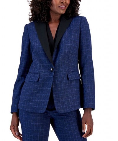 Women's Plaid One-Button Contrast-Collar Pantsuit Regular & Petite Sizes Black $83.30 Pants