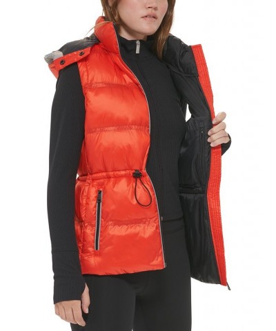 Women's Double-Quilted Hooded Vest Orange $37.38 Jackets