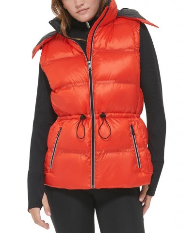 Women's Double-Quilted Hooded Vest Orange $37.38 Jackets