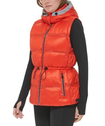 Women's Double-Quilted Hooded Vest Orange $37.38 Jackets