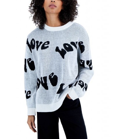 Juniors' Crewneck Retro Love Pullover Sweater Ivory Love $16.79 Sweaters