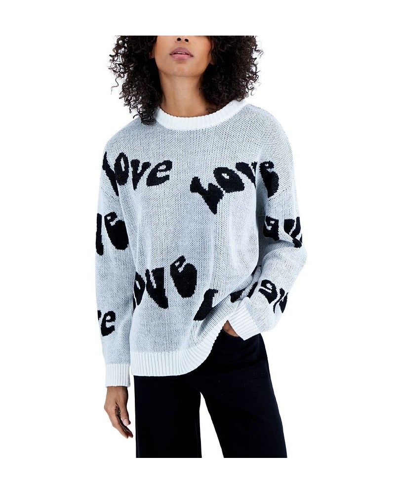 Juniors' Crewneck Retro Love Pullover Sweater Ivory Love $16.79 Sweaters