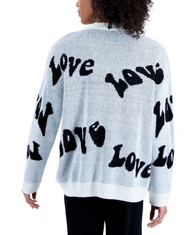 Juniors' Crewneck Retro Love Pullover Sweater Ivory Love $16.79 Sweaters