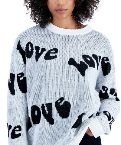 Juniors' Crewneck Retro Love Pullover Sweater Ivory Love $16.79 Sweaters