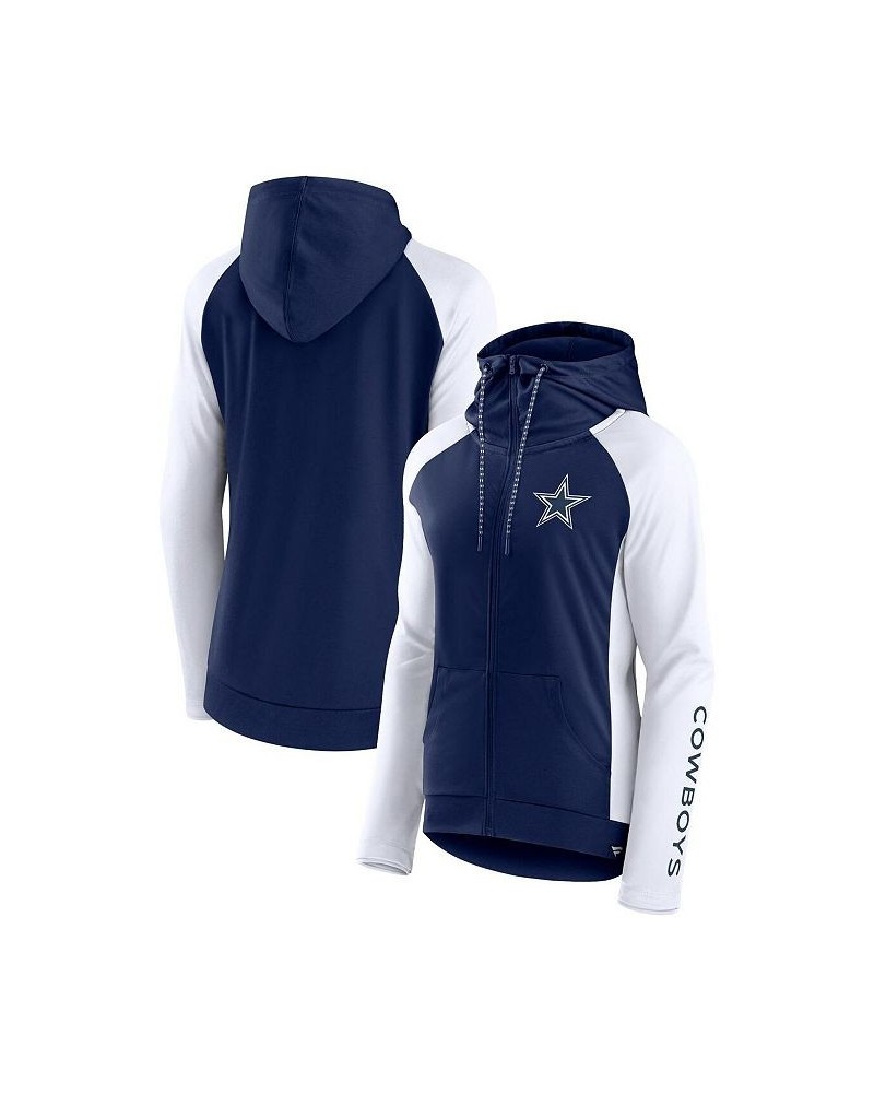 Women's Branded White Navy Dallas Cowboys End Around Raglan Full-Zip Hoodie White $30.80 Sweatshirts