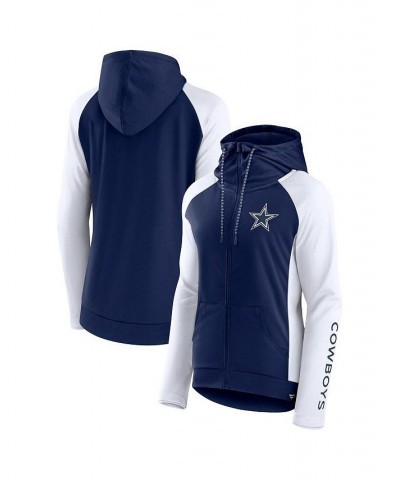 Women's Branded White Navy Dallas Cowboys End Around Raglan Full-Zip Hoodie White $30.80 Sweatshirts