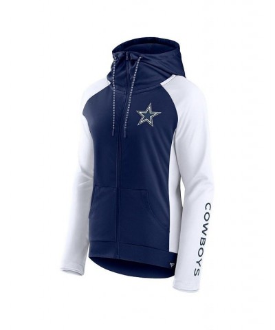 Women's Branded White Navy Dallas Cowboys End Around Raglan Full-Zip Hoodie White $30.80 Sweatshirts