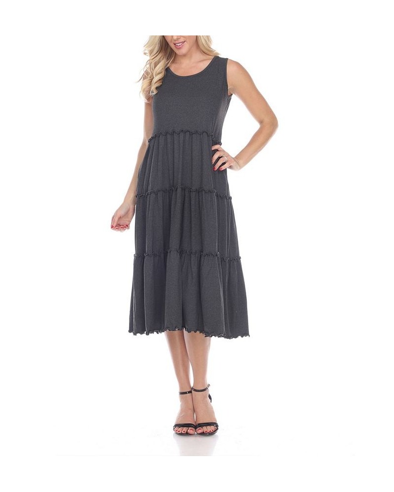 Women's Scoop Neck Tiered Midi Dress Gray $17.16 Dresses