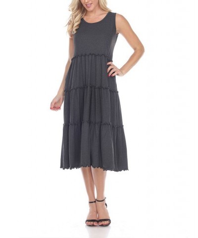 Women's Scoop Neck Tiered Midi Dress Gray $17.16 Dresses