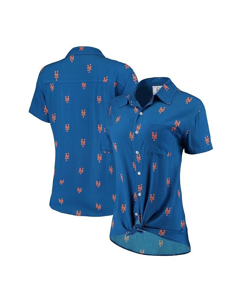 Women's Royal New York Mets All Over Logos Button-Up Shirt Royal $37.60 Tops