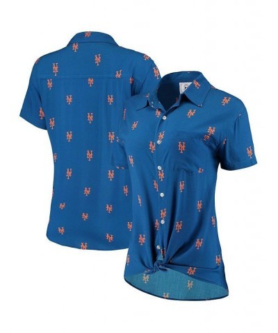 Women's Royal New York Mets All Over Logos Button-Up Shirt Royal $37.60 Tops