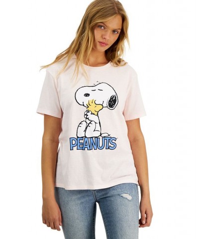 Juniors' Crew-Neck Peanuts-Snoopy-Graphic T-Shirt Barely Pink $9.50 Tops