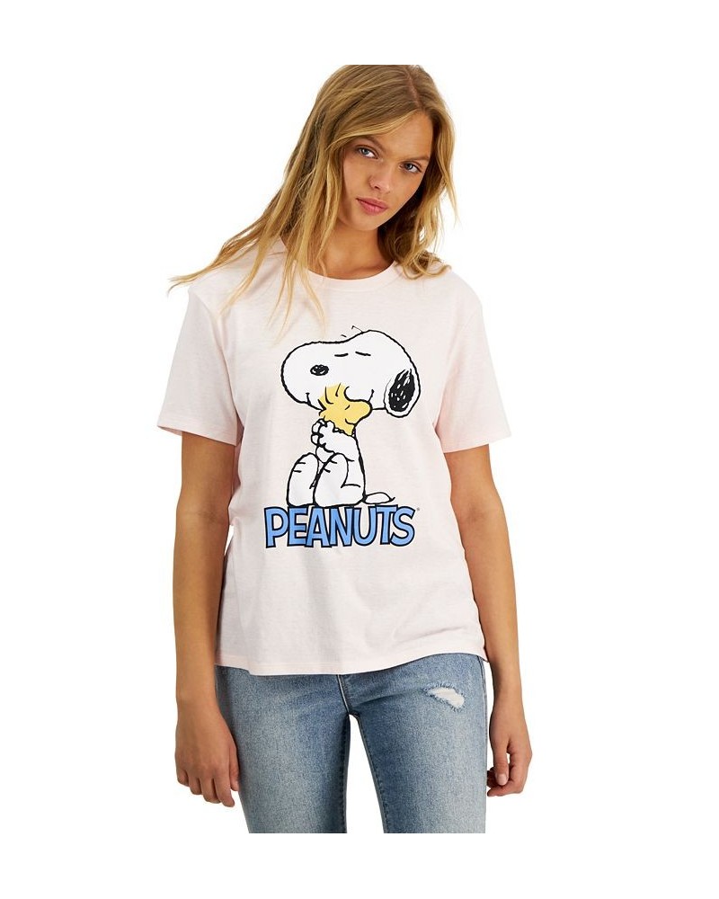 Juniors' Crew-Neck Peanuts-Snoopy-Graphic T-Shirt Barely Pink $9.50 Tops