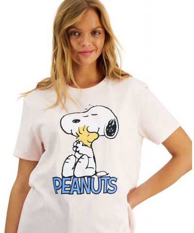 Juniors' Crew-Neck Peanuts-Snoopy-Graphic T-Shirt Barely Pink $9.50 Tops