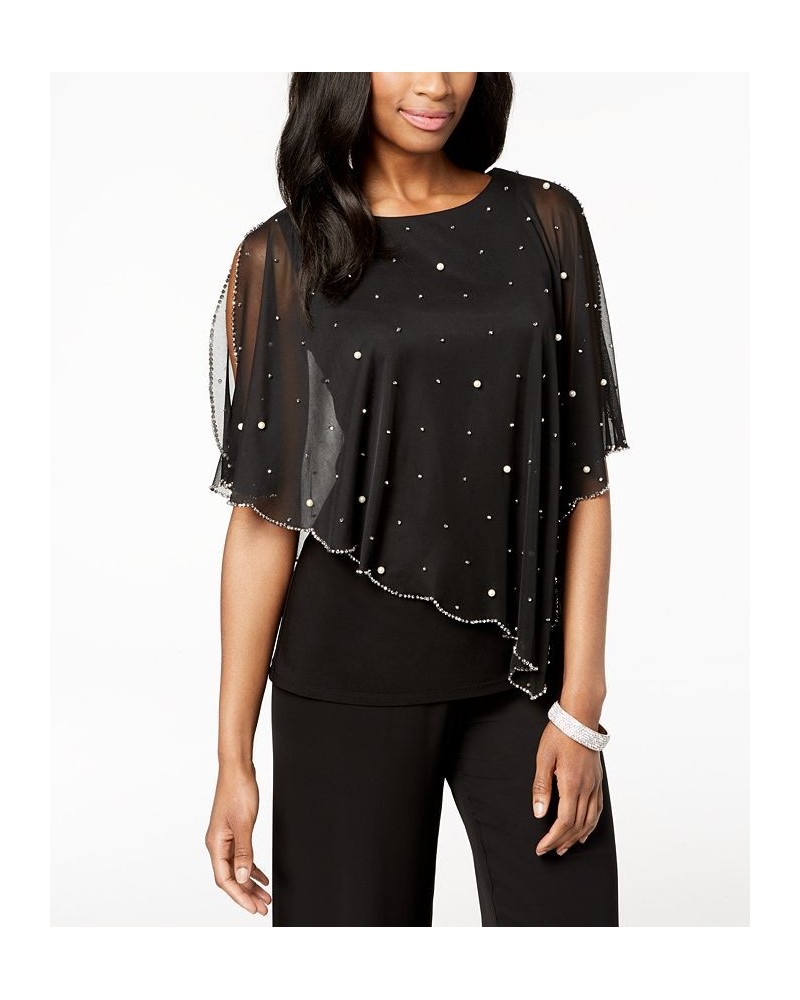 Embellished Asymmetrical Overlay Top Black $43.56 Tops