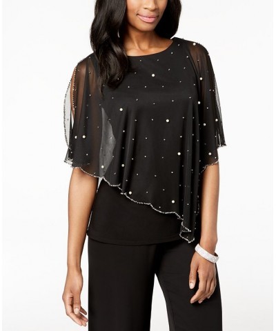 Embellished Asymmetrical Overlay Top Black $43.56 Tops